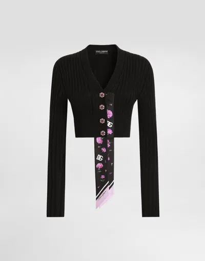Dolce & Gabbana Wool Cardigan With Offset Rib In Black