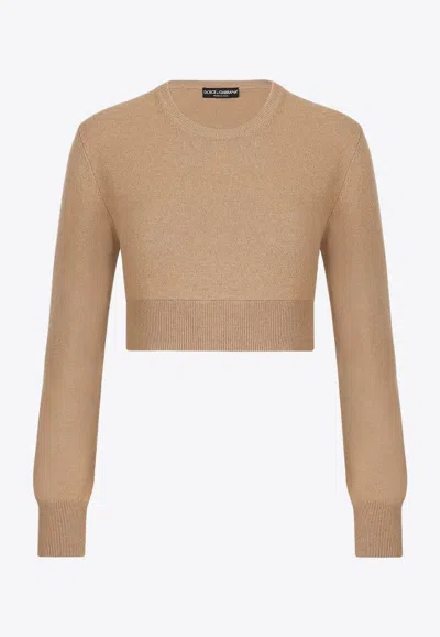 Dolce & Gabbana Wool Cashmere Cropped Sweater In Beige