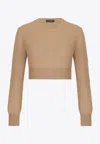 Dolce & Gabbana Cashmere And Wool Cropped Knit Crewneck In Beige