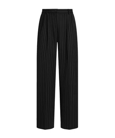 Dolce & Gabbana Wool Chalk Stripe Trousers In Black