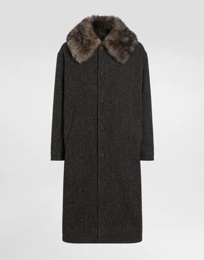 Dolce & Gabbana Wool Chevron Coat In Black