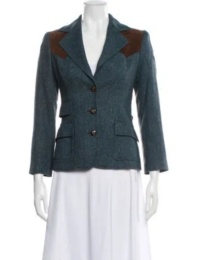 Pre-owned Dolce & Gabbana Wool Colorblock Pattern Blazer In Blue