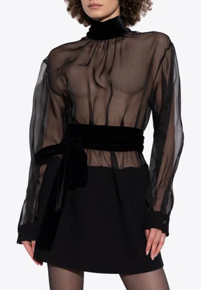 Dolce & Gabbana Wool Crepe And Organza Mini Dress In Black