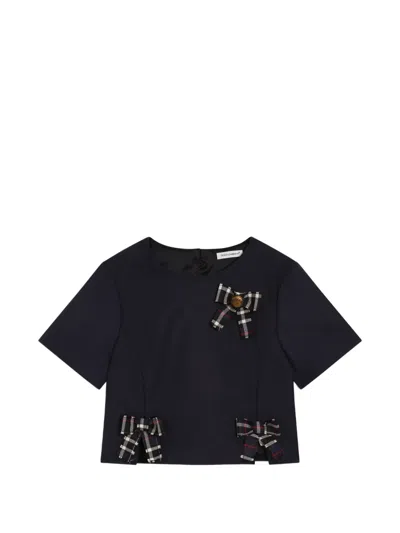 Dolce & Gabbana Kids' Wool Crêpe Blouse With Bows In Blue