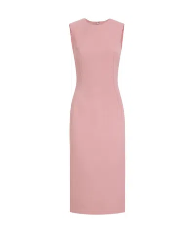 Dolce & Gabbana Wool Crepe Sheath Longuette Dress In Pink
