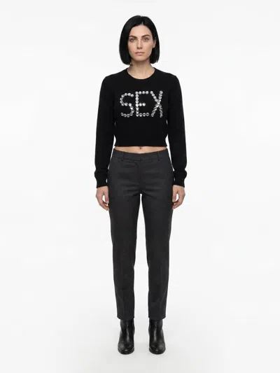 Dolce & Gabbana Wool Crewneck With Embellished Logo Sweater In Black