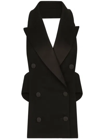 Dolce & Gabbana Wool Blend Double Breast Vest In Black