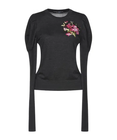 Dolce & Gabbana Wool Embroidered Knit Sweater In Black