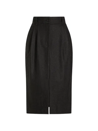 Dolce & Gabbana Wool Flannel Skirt In Gray