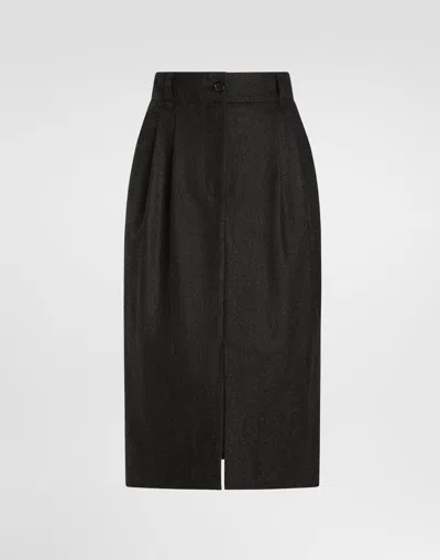 Dolce & Gabbana Wool Flannel Skirt In Grey