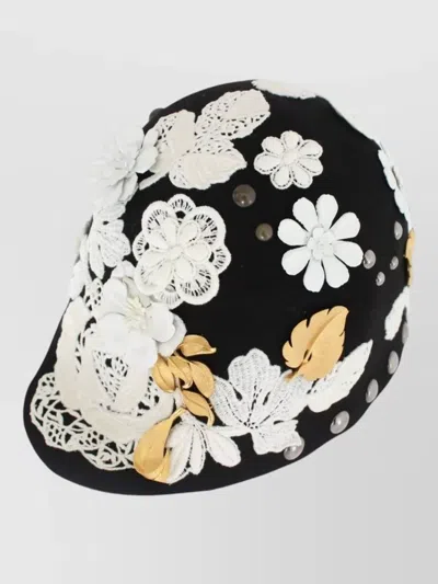 Dolce & Gabbana Wool Floral Lace Leaf Hat Studded In Multi