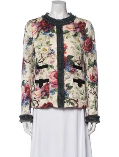 Pre-owned Dolce & Gabbana Wool Floral Print Jacket In Neutral