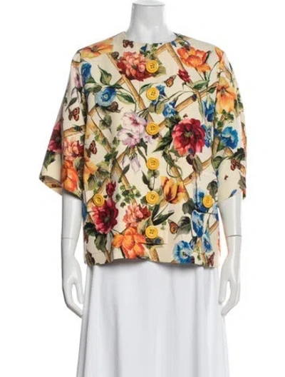 Pre-owned Dolce & Gabbana Wool Floral Print Jacket In Neutral