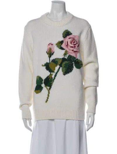 Pre-owned Dolce & Gabbana Wool Floral Print Sweater In White
