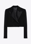 Dolce & Gabbana Cropped Cotton-blend Tuxedo Jacket In Black