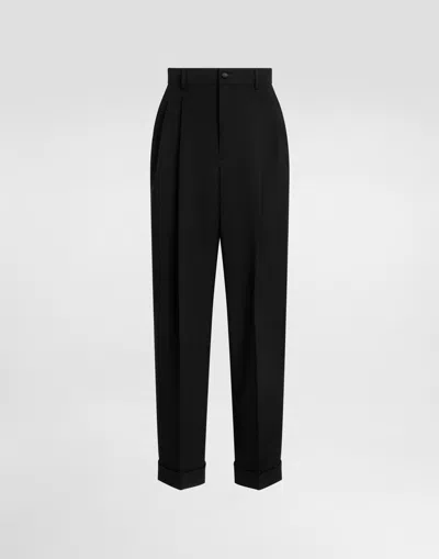 Dolce & Gabbana Wool Gabardine Trousers In Black