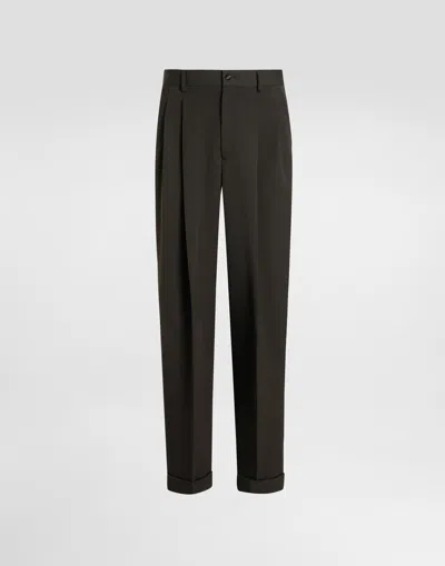 Dolce & Gabbana Wool Gabardine Trousers In Transparent