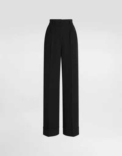 Dolce & Gabbana Wool Gabardine Trousers In Black