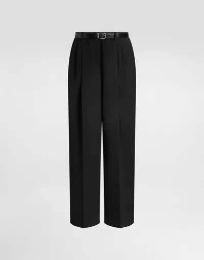 Dolce & Gabbana Wool Gabardine Trousers In Black
