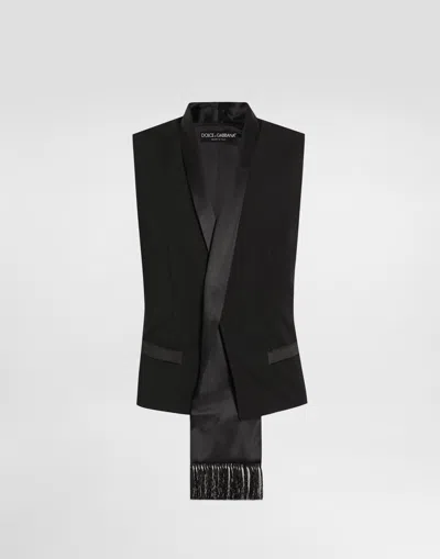 Dolce & Gabbana Wool Gabardine Vest In Black