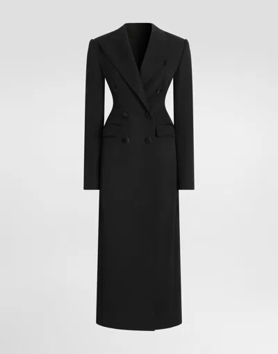 Dolce & Gabbana Wool Grain Poudré Coat In Black