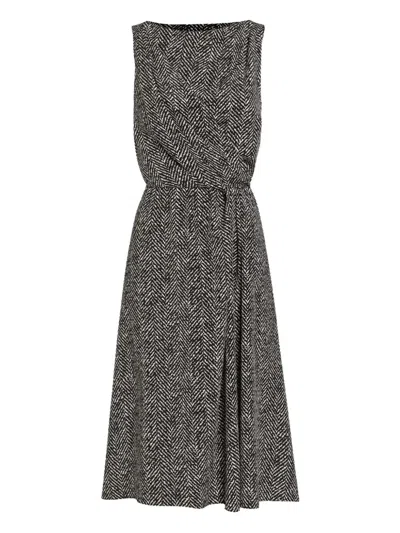 Dolce & Gabbana Wool Herringbone Midi Dress In Gray