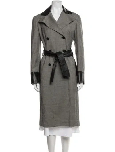 Pre-owned Dolce & Gabbana Wool Houndstooth Print Trench Coat In Gray
