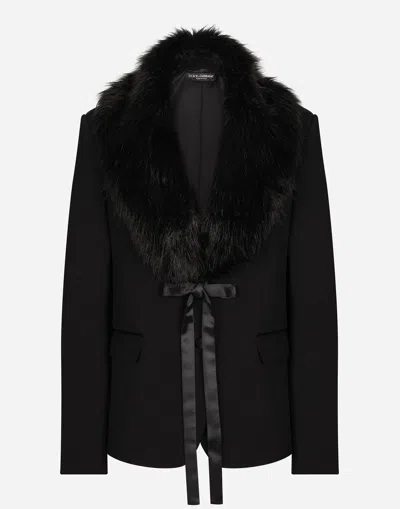 DOLCE & GABBANA WOOL JACKET WITH FAUX FUR COLLAR