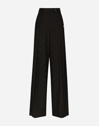 DOLCE & GABBANA WOOL JACQUARD PANTS WITH ALL-OVER DG LOGO