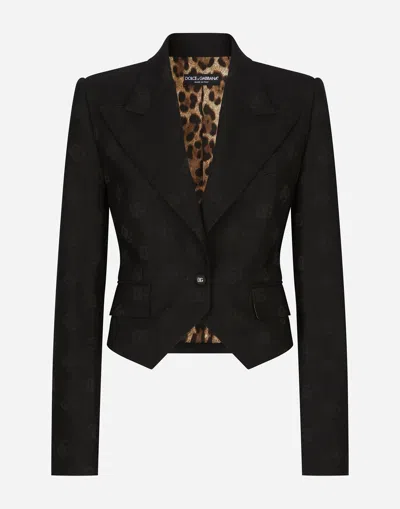 DOLCE & GABBANA WOOL JACQUARD SPENCER JACKET WITH DG LOGO