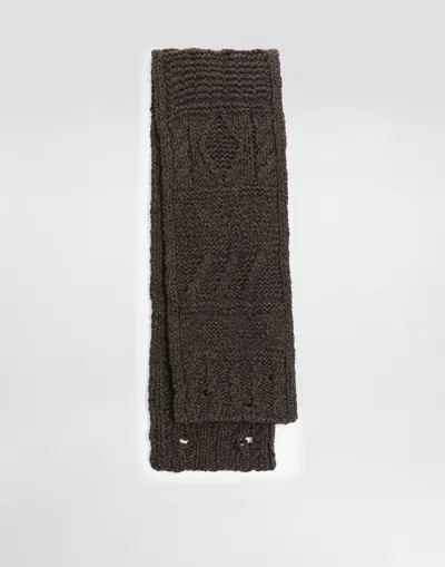 Dolce & Gabbana Cable-knit Wool Scarf In Brown