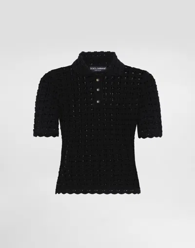Dolce & Gabbana Wool Lace-stitch Polo-shirt In Black