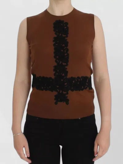 Dolce & Gabbana Wool Lace Vest Sweater Top Crew Neck In Silver