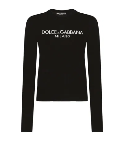 Dolce & Gabbana Wool Sweater With Dolce&gabbana Logo Inlay In Black