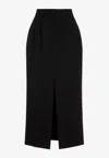 Dolce & Gabbana High-rise Double Wool Stretch Slit Midi Skirt In Black