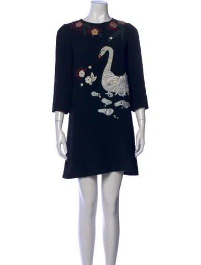 Pre-owned Dolce & Gabbana Wool Mini Dress In Blue