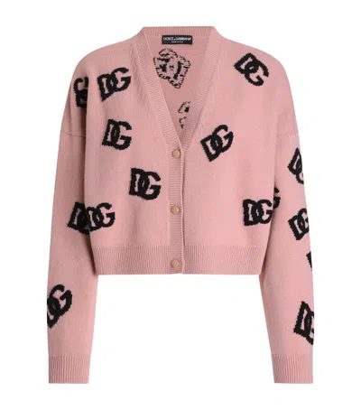 Dolce & Gabbana Wool Monogram Cropped Cardigan In Pink