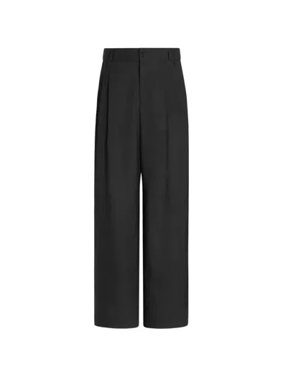 Dolce & Gabbana Wool Panama Trousers In Black