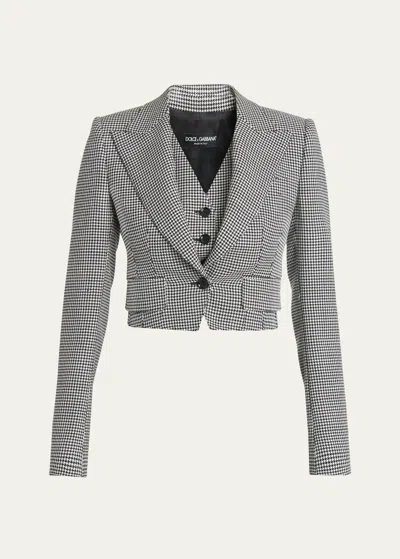 Dolce & Gabbana Wool Pied De Poule Cropped Jacket In Blkwhtchk