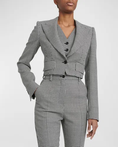 Dolce & Gabbana Wool Pied De Poule Cropped Jacket In Black