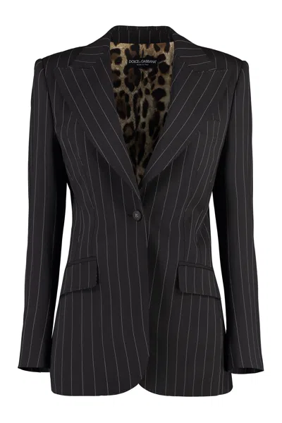 Dolce & Gabbana Wool Pinstripe Blazer In Brown