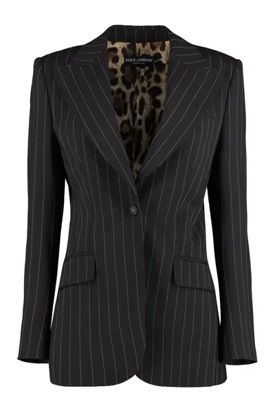 Dolce & Gabbana Wool Pinstripe Blazer In Black