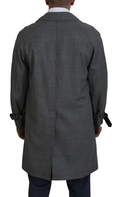 Dolce & Gabbana Wool Plaid Trench Coat In Gray