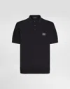Dolce & Gabbana Dark Gray Logo Plaque Cotton Men Polo Shirt T-shirt In Blue