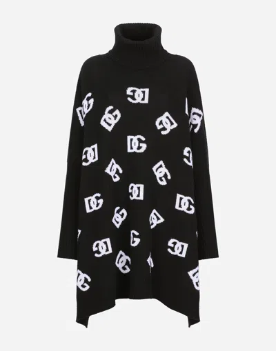 DOLCE & GABBANA WOOL PONCHO WITH JACQUARD DG LOGO