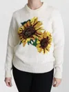 Dolce & Gabbana Wool Pullover Sunflower Crew Neck Sweater In White