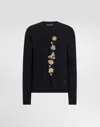 Dolce & Gabbana Wool Round-neck Sweater With Bejeweled Buttons In Blue