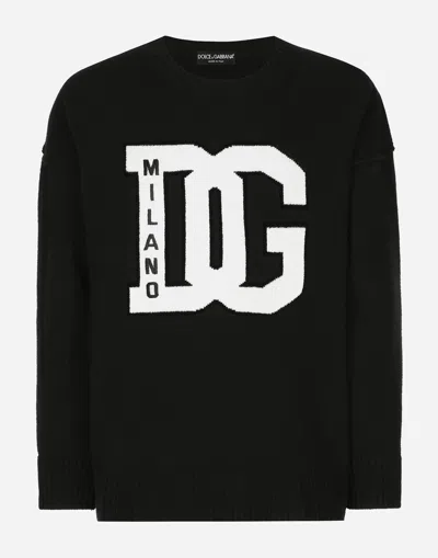 DOLCE & GABBANA WOOL ROUND-NECK SWEATER WITH DG INLAY