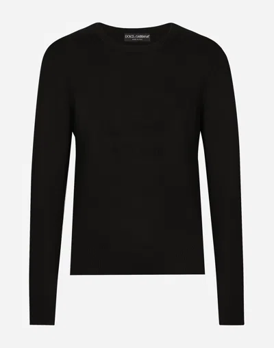 Dolce & Gabbana Wool Round-neck Jumper With Dg Logo In ブラック