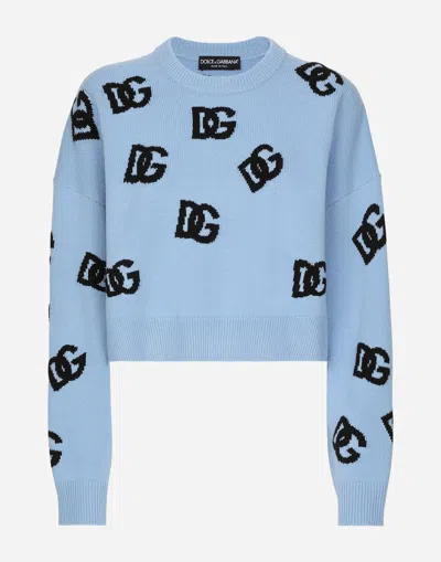 DOLCE & GABBANA WOOL ROUND-NECK SWEATER WITH DG LOGO INLAY